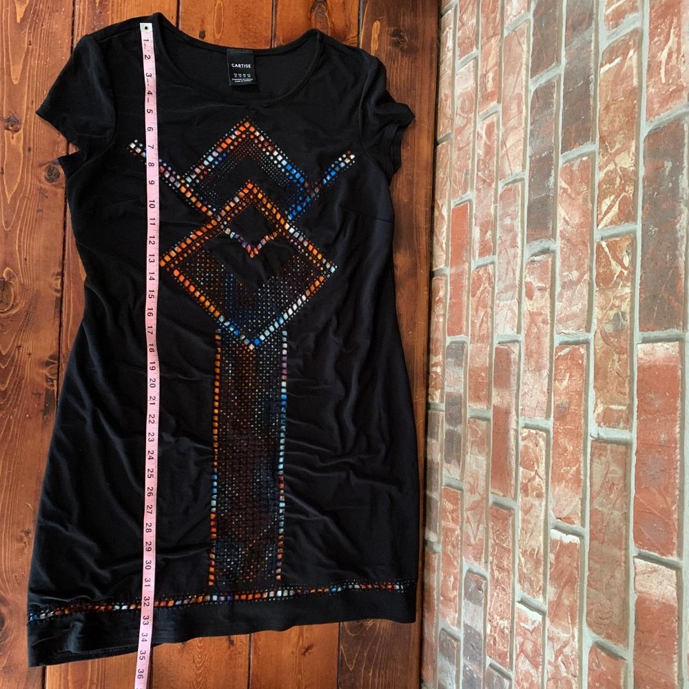 Cartise US 14 Black Stretchy Short Sleeve Women's Multicolor Lined Dress EUC - Picture 8 of 10